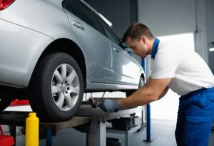 Image showing a mechanic performing routine maintenance on a car.