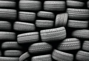 Various types of tires lined up, representing different options and choices for vehicle owners.