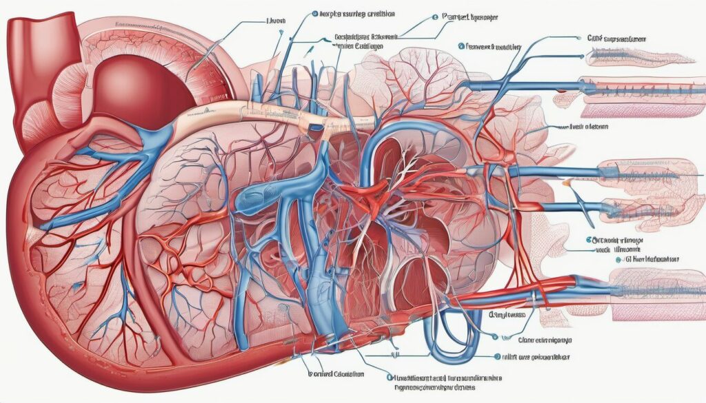 An illustration depicting the cardiovascular system, with a focus on blood pressure regulation.