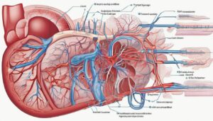 An illustration depicting the cardiovascular system, with a focus on blood pressure regulation.