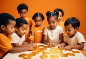 An image capturing a diverse group of children engaged in cooperative play, illustrating social interaction and emotional development.